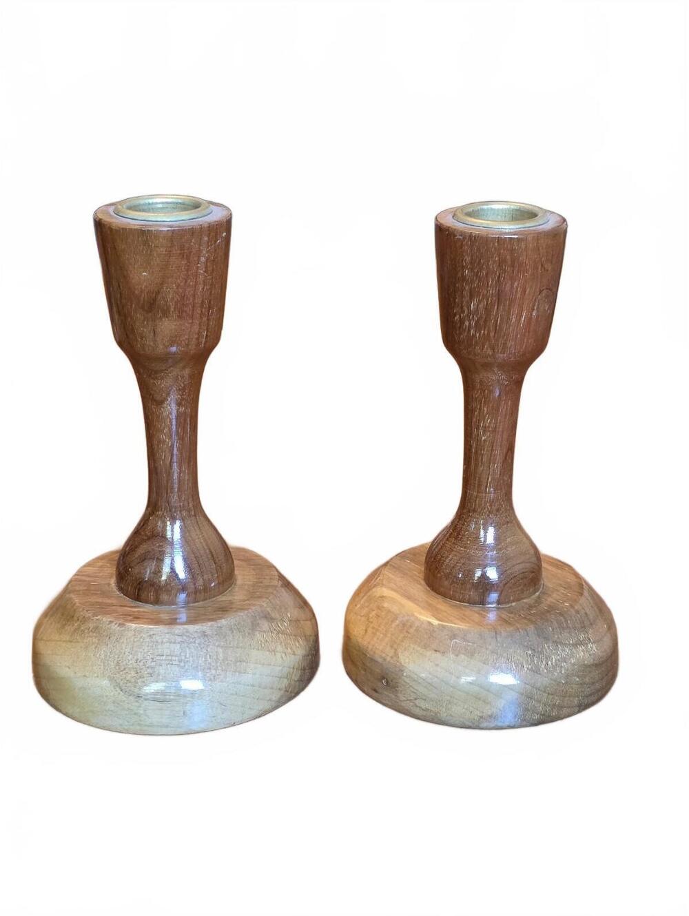 Vintage Mid-Century James Craftshop Genuine Myrtlewood Candlesticks (Set of 2)